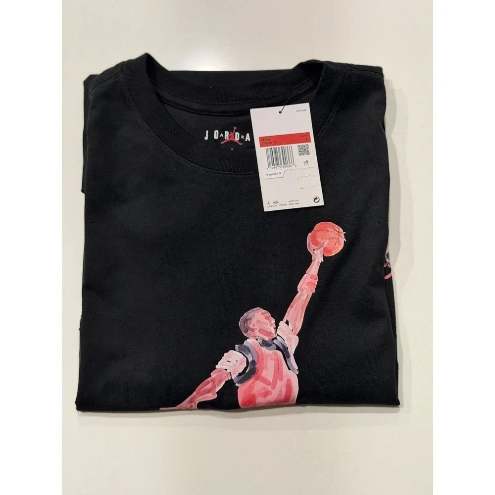 Jordan Watercolor Jumpman Graphic Tee FN5980-010 Black Cotton Mens Large NWT
